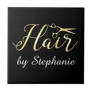 Golden Script Scissors Hairstylist Hair Salon Tile