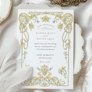 Golden Scroll Garden Wedding Invitation