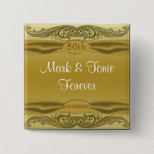 Golden Scrolls 50th Wedding Anniversary 15 Cm Square Badge