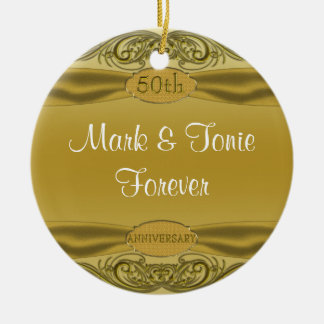 Golden Scrolls 50th Wedding Anniversary Ceramic Tree Decoration