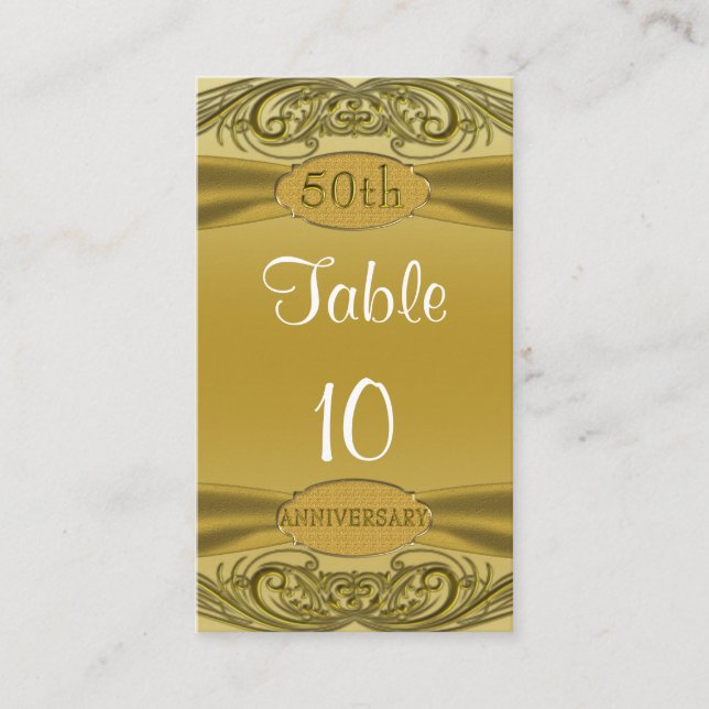 Golden Scrolls 50th Wedding Anniversary Place Card (Front)