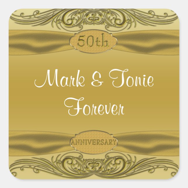 Golden Scrolls 50th Wedding Anniversary Square Sticker (Front)