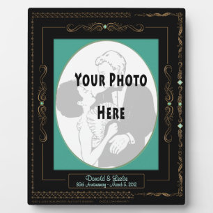 Golden Scrolls on Black w/ Teal Mat - Personalised Plaque