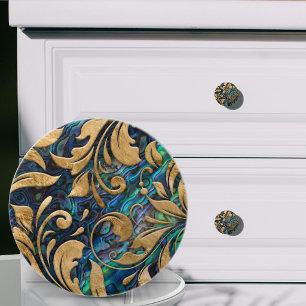 Golden Scrollwork on Abalone Shell Ceramic Knob