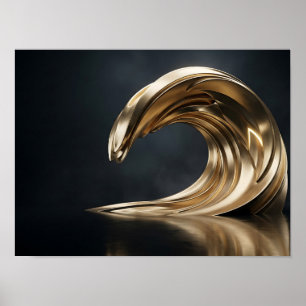 Golden Sculptural Wave on Black Canvas Print