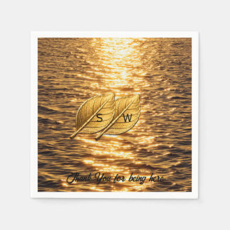 Golden Sea and Leaf Custom Wedding Napkin