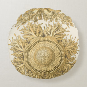 Golden Sea Creatures Round Cushion