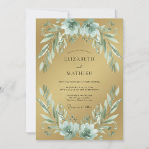 Golden Seafoam Foliage Eucalyptus Wedding Invitation