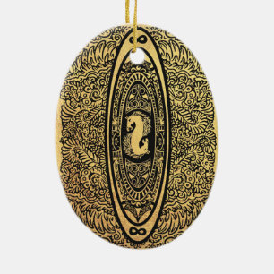 Golden Seahorse Mandala – Ornate Infinity Design Ceramic Tree Decoration