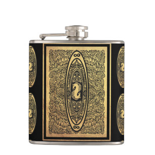Golden Seahorse Mandala – Ornate Infinity Design Hip Flask
