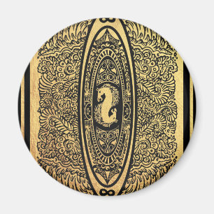 Golden Seahorse Mandala – Ornate Infinity Design Magnet