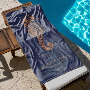 Golden Seahorse Personalised Monogram Beach Towel