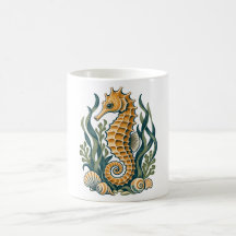 Golden Seahorse with Seagrass and Seashells