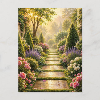Golden Secret Garden Path Floral Greeting Card
