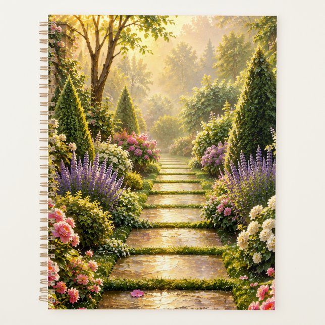 Golden Secret Garden Path Floral Notebook Planner (Front)