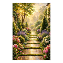 Golden Secret Garden Path Oil Painting Poster