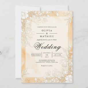 Golden Sepia Flourish Wedding Invitation