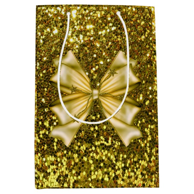 Golden Sequins with Bow Medium Gift Bag (Front)