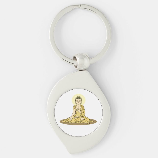 Golden Serenity Buddha Metal Keychain (Front)