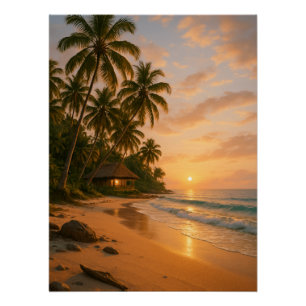 Golden Serenity – Tropical Sunset Beach Poster