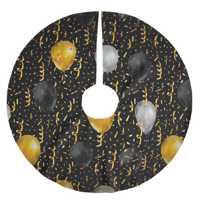 Golden Serpentine: Luxury Black Elegance. Brushed Polyester Tree Skirt (Front)