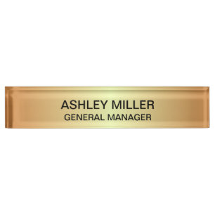 Golden Shades & Black Text Desk Name Plate