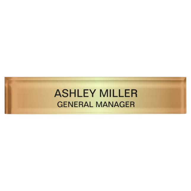 Golden Shades & Black Text Desk Name Plate (Front)