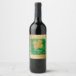 Golden Shamrocks Green Floral Wine Label