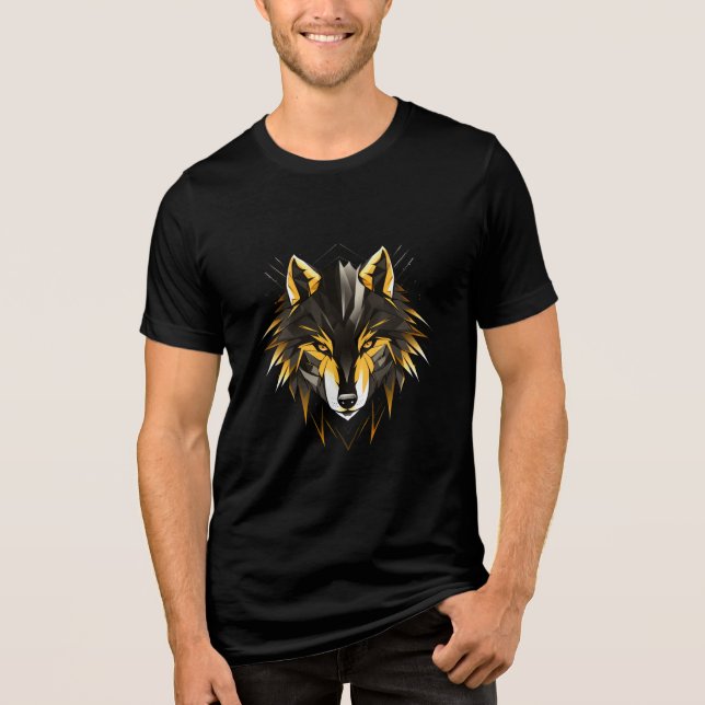 Golden Shard Wolf – Geometric Animal Art Tri-Blend Shirt (Front)
