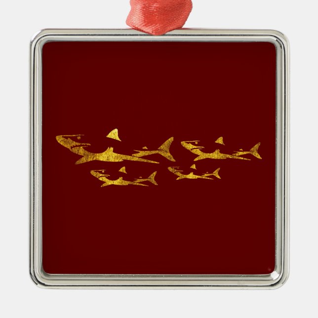 Golden Sharks Metal Tree Decoration (Front)
