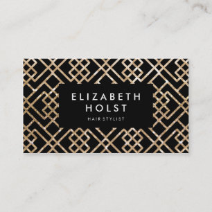 Golden Shimmer Black Geometric Business Card