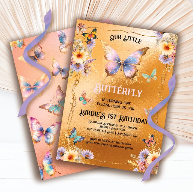 Golden Shimmer Butterfly Birthday Invitation (Creator Uploaded)