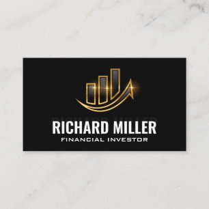 Golden Shine Bar Graph Financial Logo Business Card