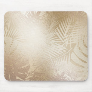 Golden Shine Botanical Tropical Palm Tree Leaves Mouse Mat