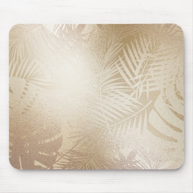 Golden Shine Botanical Tropical Palm Tree Leaves Mouse Mat (Front)