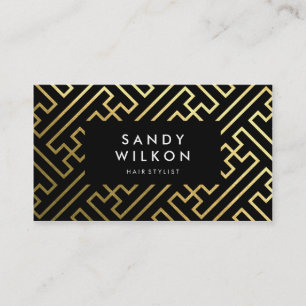 Golden Shine Geometric Black Business Card