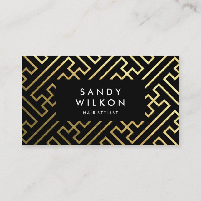 Golden Shine Geometric Black Business Card (Front)