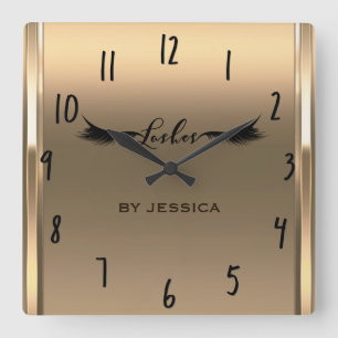 Golden Shine Ivory Lashes Salon Personalised Square Wall Clock