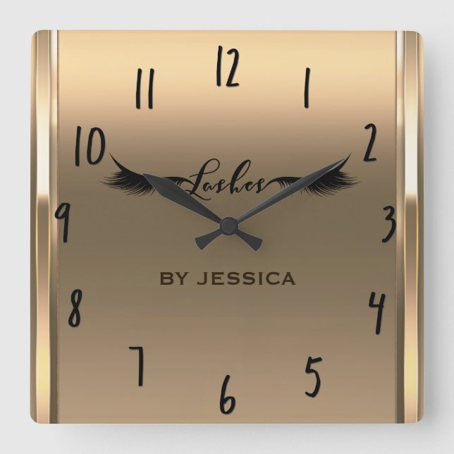 Golden Shine Ivory Lashes Salon Personalised Square Wall Clock (Front)