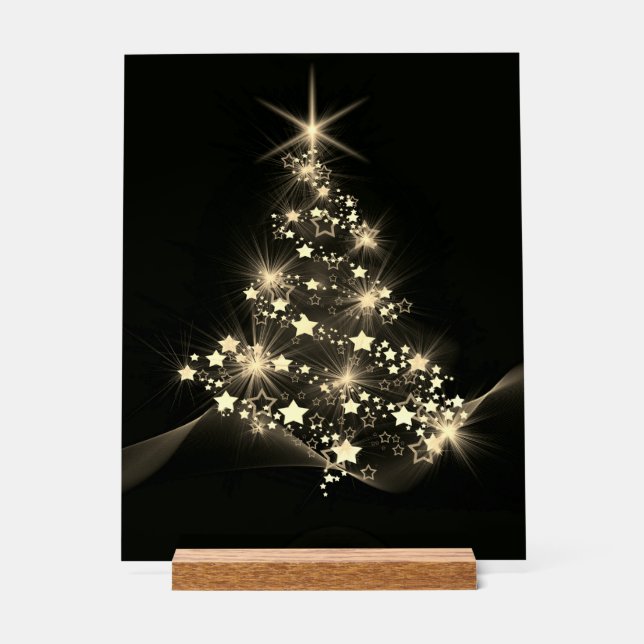 Golden Shine of Stars on Christmas Tree Dark  Acrylic Sign (Front)
