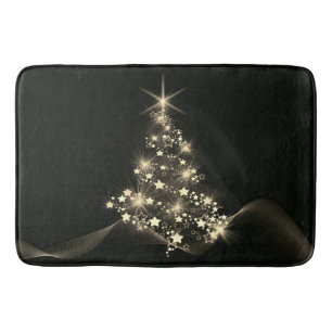 Golden Shine of Stars on Christmas Tree Dark  Bath Mat