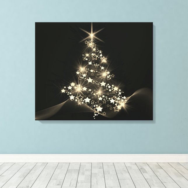 Golden Shine of Stars on Christmas Tree Dark  Canvas Print (Insitu(Wood Floor))