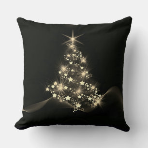 Golden Shine of Stars on Christmas Tree Dark  Cushion