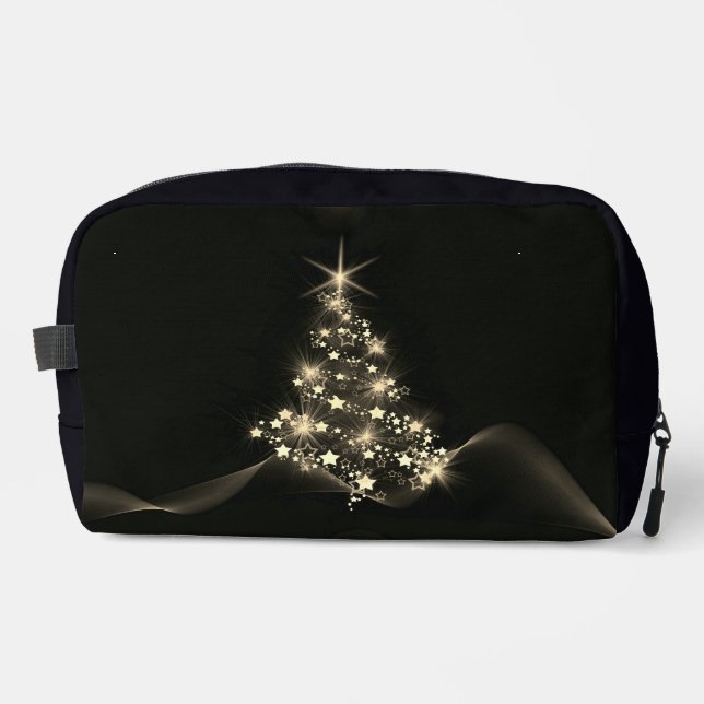 Golden Shine of Stars on Christmas Tree Dark  Dopp Kit (Front)