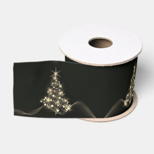 Golden Shine of Stars on Christmas Tree Dark Grosgrain Ribbon