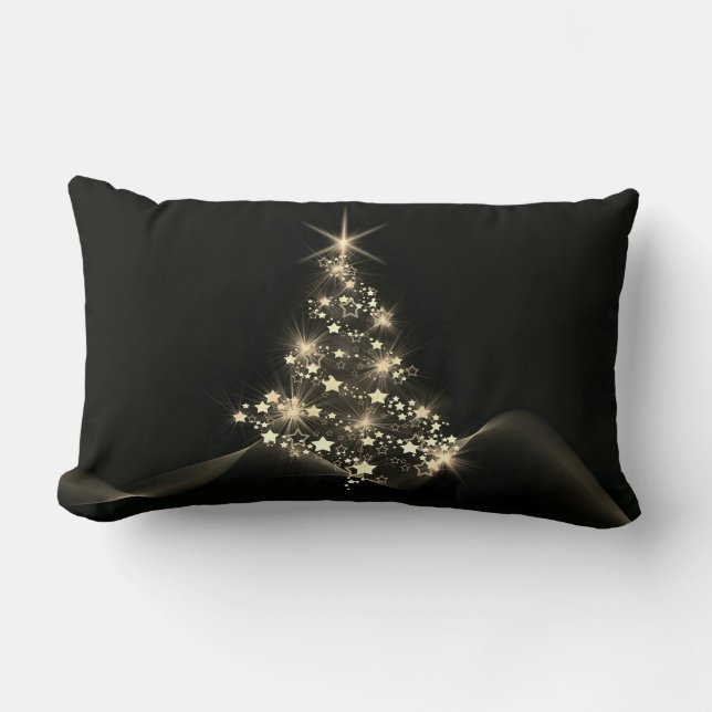 Golden Shine of Stars on Christmas Tree Dark  Lumbar Cushion (Front)