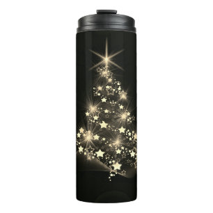Golden Shine of Stars on Christmas Tree Dark  Thermal Tumbler