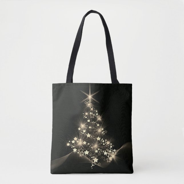 Golden Shine of Stars on Christmas Tree Dark  Tote Bag (Front)