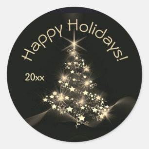 Golden Shine of Stars on Christmas Tree Dark Year Classic Round Sticker