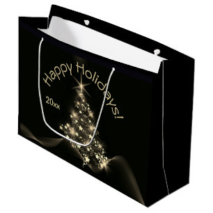 Golden Shine of Stars on Christmas Tree Dark Year Large Gift Bag